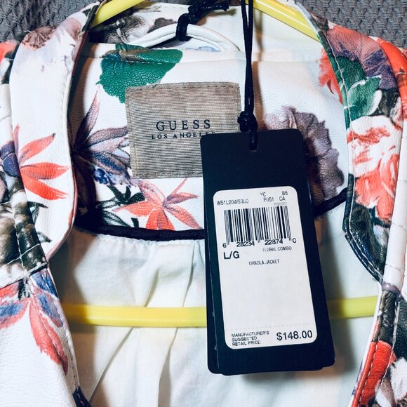 *NWT* [WOMEN L] GUESS ORSOLA Floral Faux Leather Moto Biker Bomber Jacket Coat - Picture 3 of 7